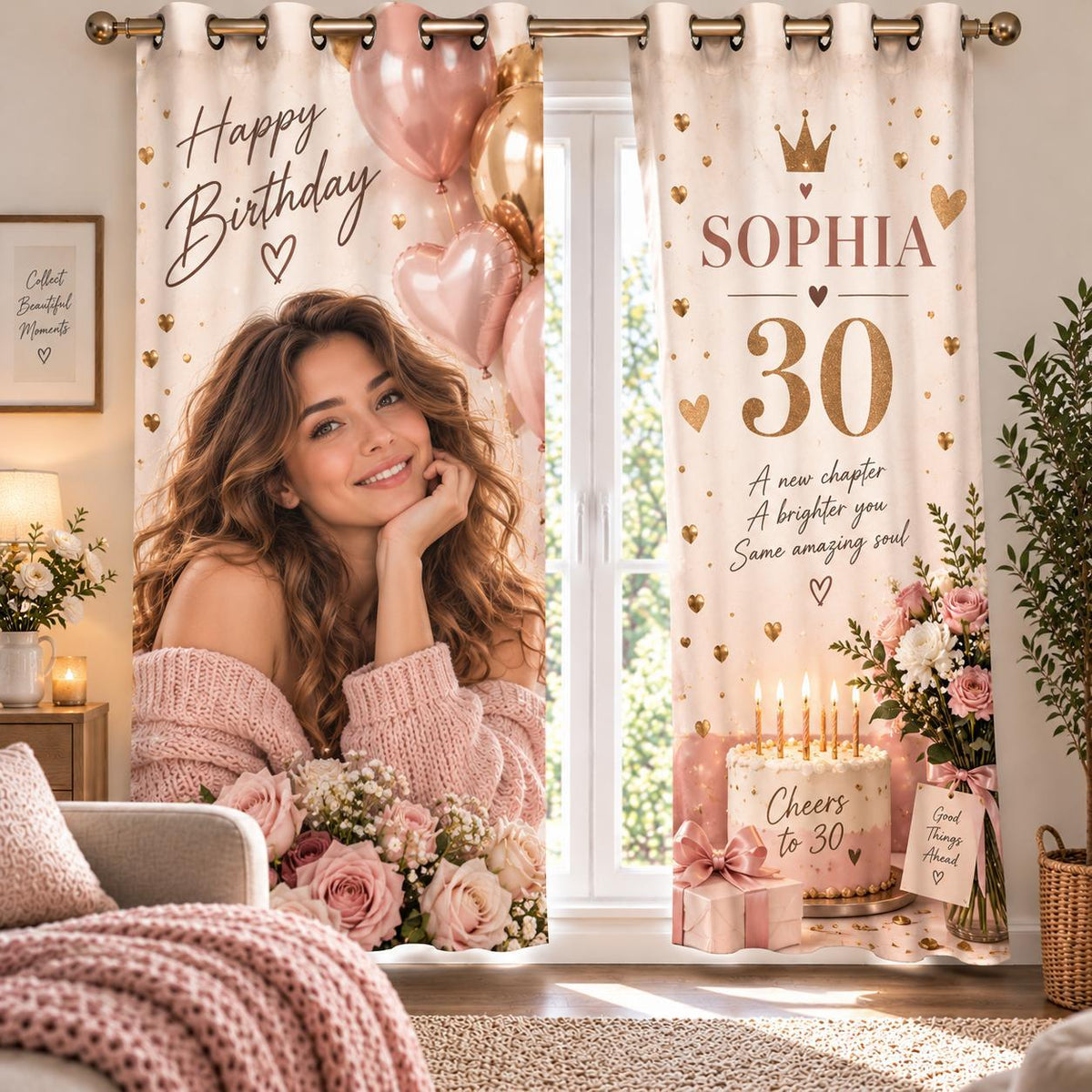 Personalised Birthday Photo Curtain - Custom Birthday Curtain With Photos, Name & Message