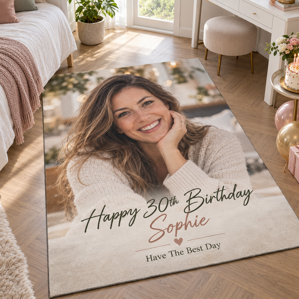 Personalised Birthday Photo Rug - Custom Birthday Rug With Photos, Name & Message