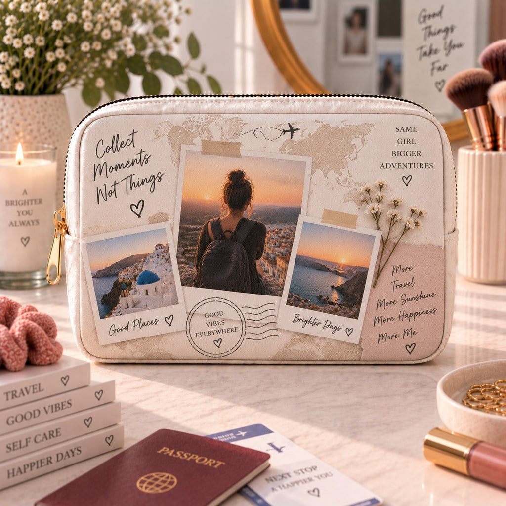 Personalised Travel 3 Photos With Message Make-Up Bag – Upload Your Own Photos and Message | Custom Photo Cosmetic Bag