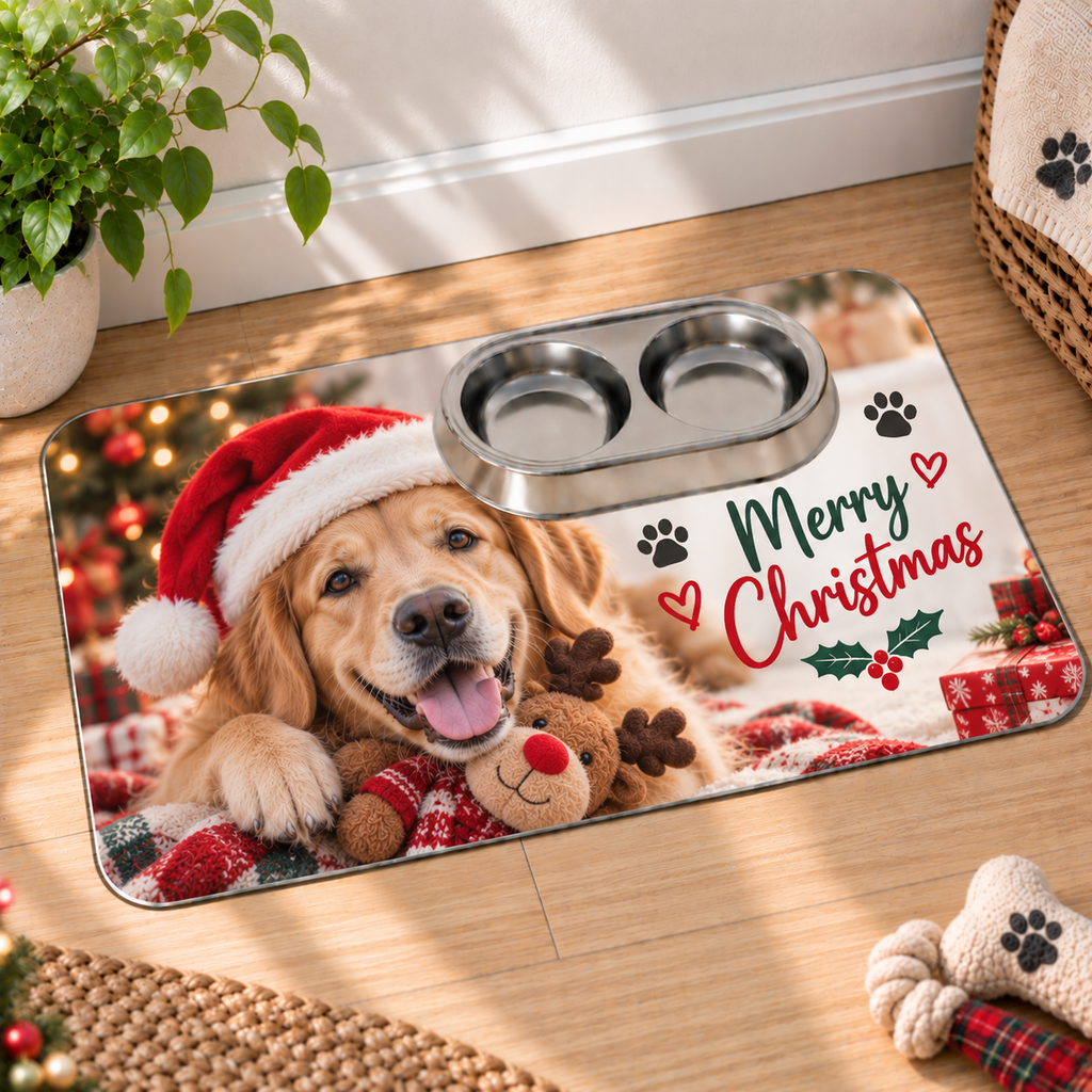 Personalised Pet Chirstmas Photo With Message, Date and Name Make-Up Bag – Upload Your Own Pet Photo and Message | Custom Photo Cosmetic Bag