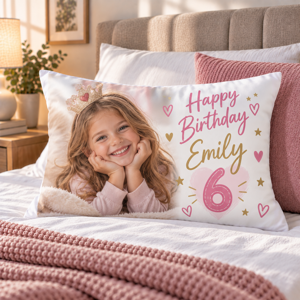 Personalised Birthday Photo Pillowcase  - Custom Birthday Design With Photos, Name & Message