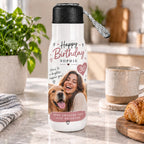 Personalised Birthday Photo Travel Bottle – Upload Your Own Photos, Name and Message | Custom Photo Water Bottle