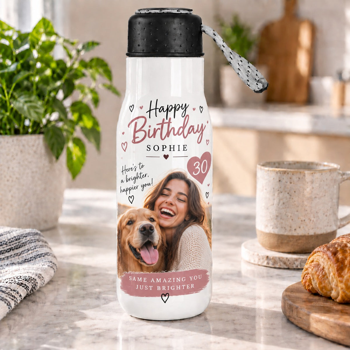 Personalised Birthday Photo Travel Bottle – Upload Your Own Photos, Name and Message | Custom Photo Water Bottle