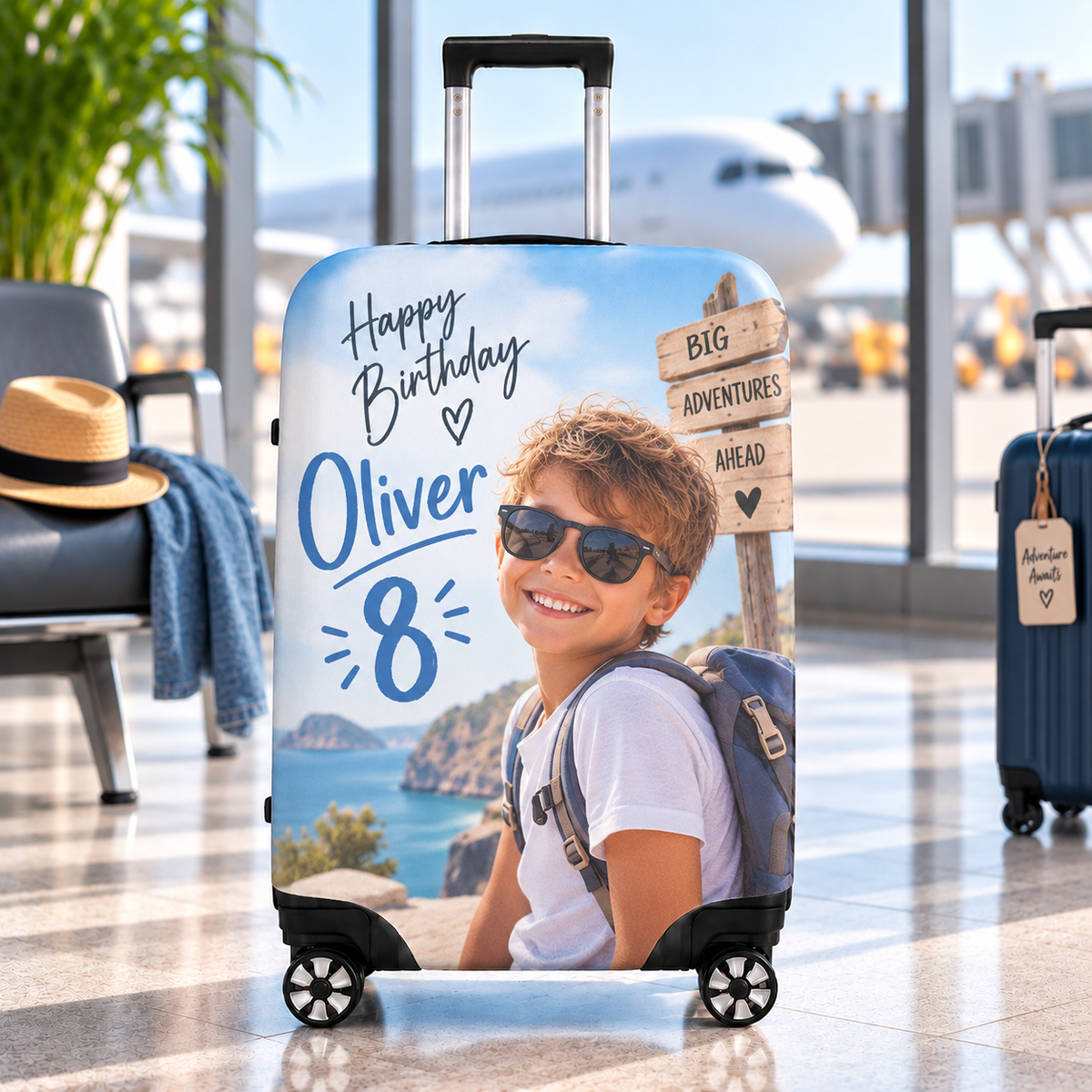 Personalised Birthday Photo Luggage Cover - Custom Birthday Luggage Cover With Photos, Name & Message