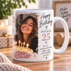Personalised Birthday Photo Mug - Custom Birthday Mug With Photos, Name & Message