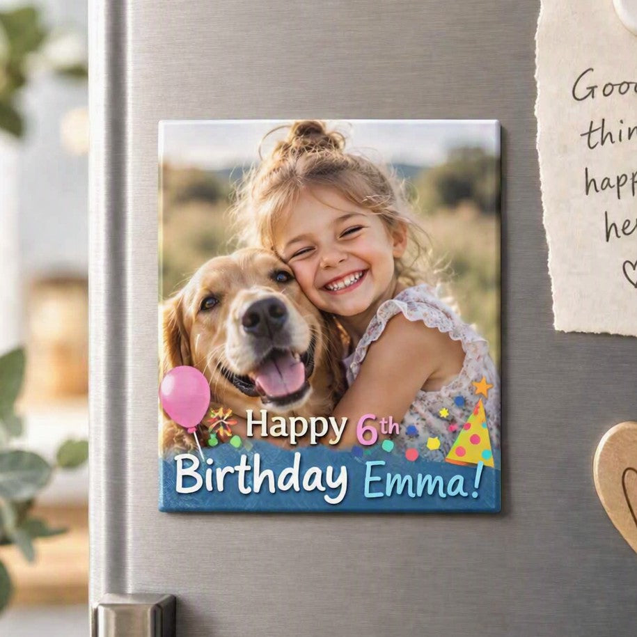 Personalised Birthday Photo Magnet – Upload Your Own Photos, Name and Message | Custom Fridge Magnet