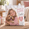 Personalised Birthday Photo Tote Bag – Upload Your Own Photos, Name and Message | Custom Photo Shopping Bag