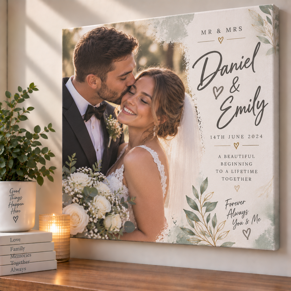 Personalised Wedding Canvas - Custom Canvas With Photo, Name & Date