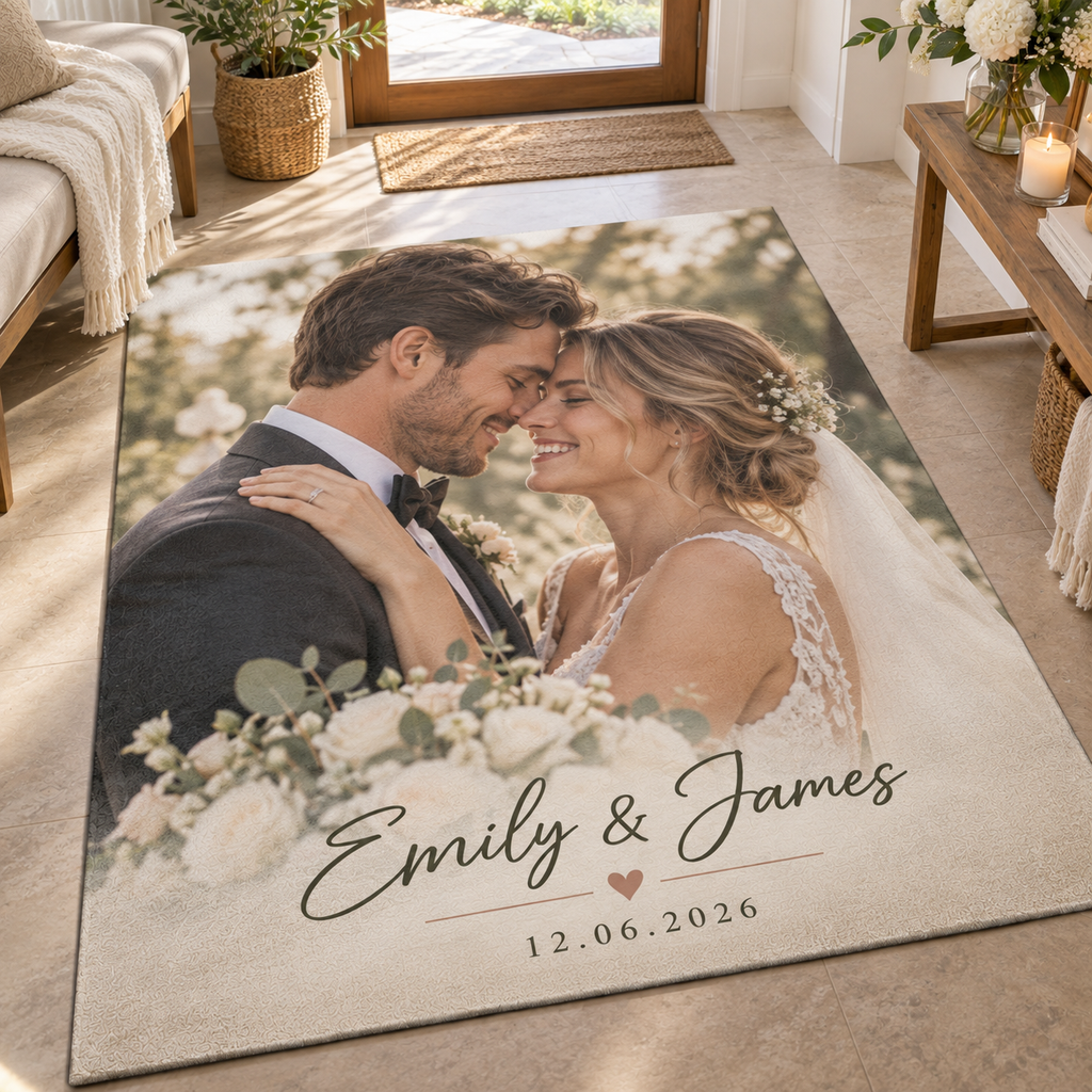 Personalised Wedding Rug - Custom Rug With Photo, Name & Date