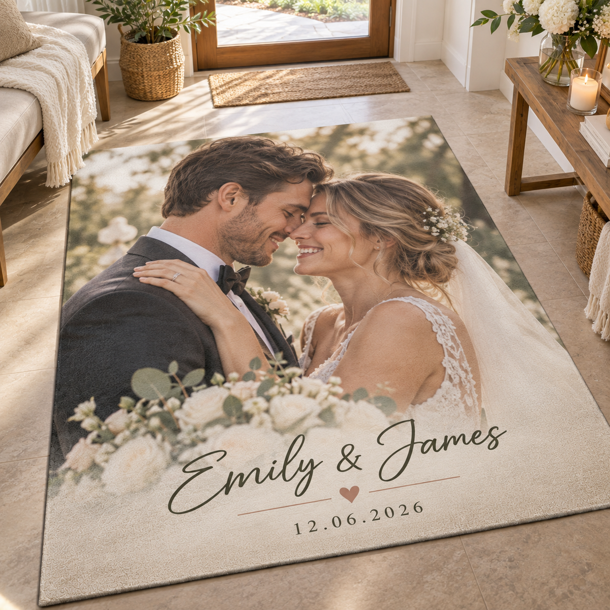 Personalised Wedding Rug - Custom Rug With Photo, Name & Date