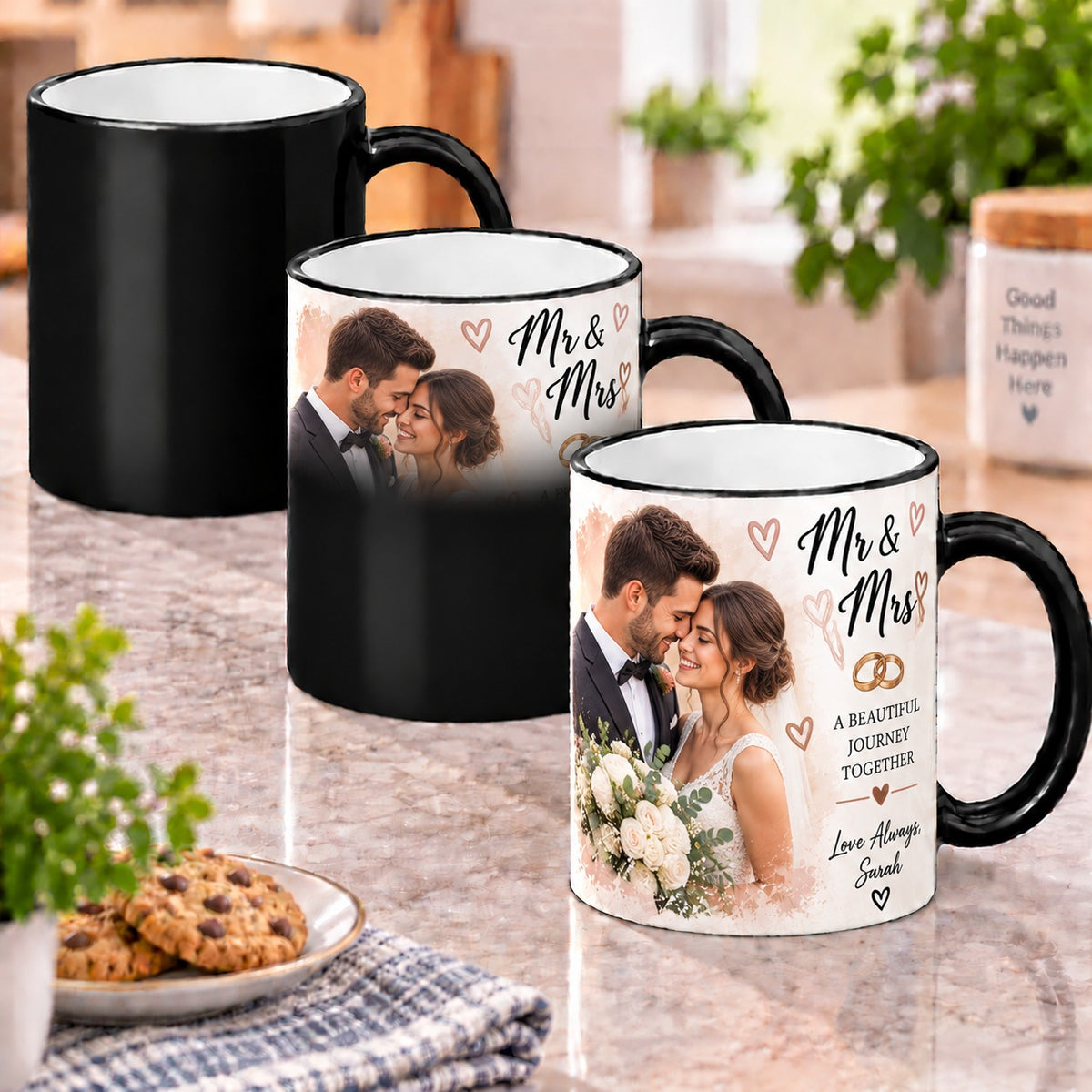 Personalised Wedding Photo Heat Changing Mug – Custom Mug With Names & Date