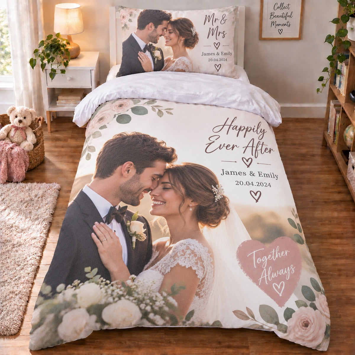 Personalised Wedding Duvet Cover  - Custom Design With Photo, Name & Date