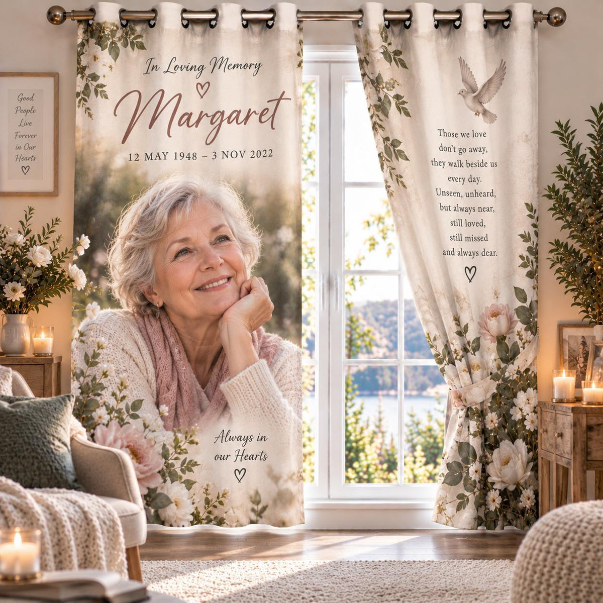 Personalised Memorial Photo Curtain - In Loving Memory Curtain With Photo, Name & Dates