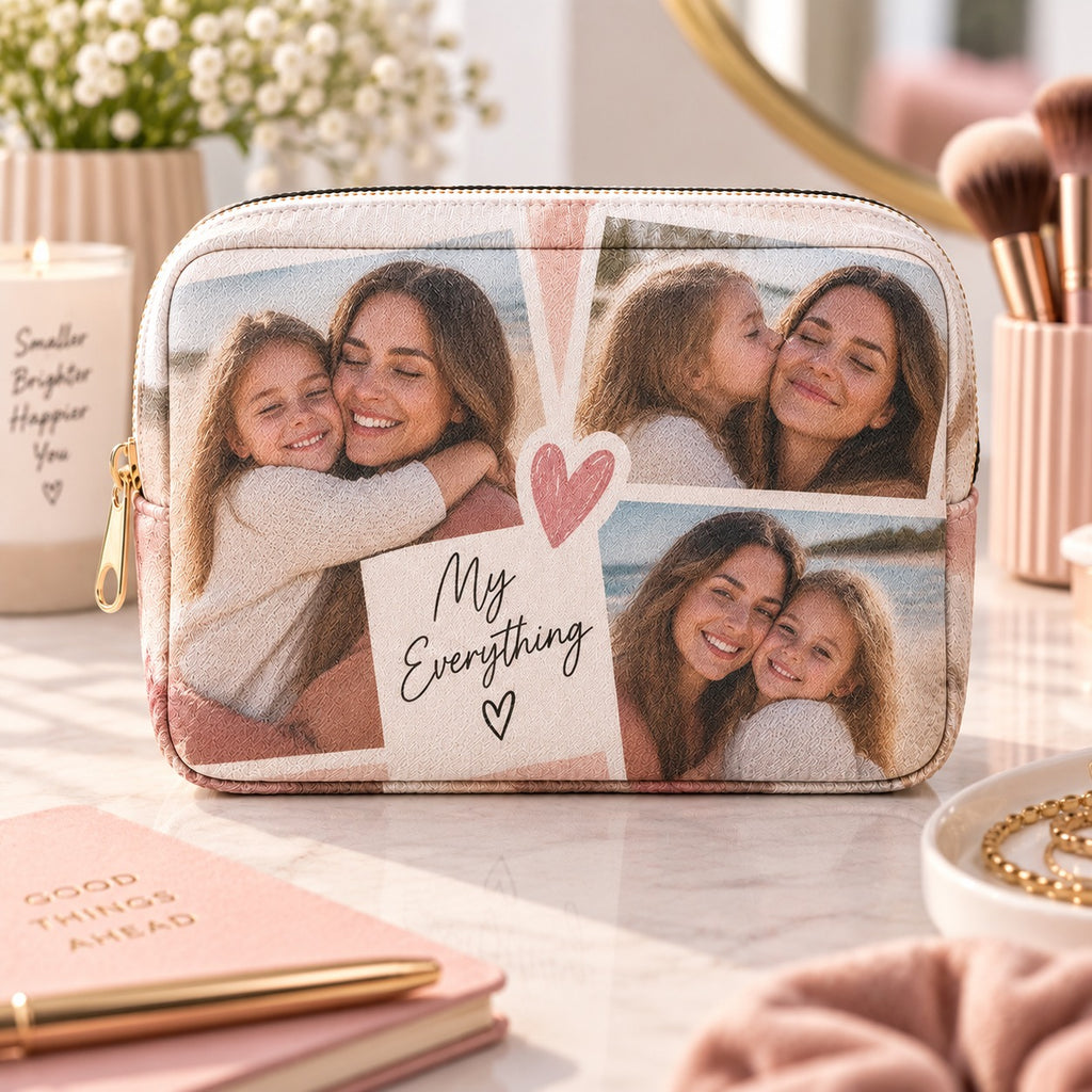 Personalised Mum 3 Photos Collage With Message Make-Up Bag – Upload Your Own Photos and Message | Custom Photo Cosmetic Bag