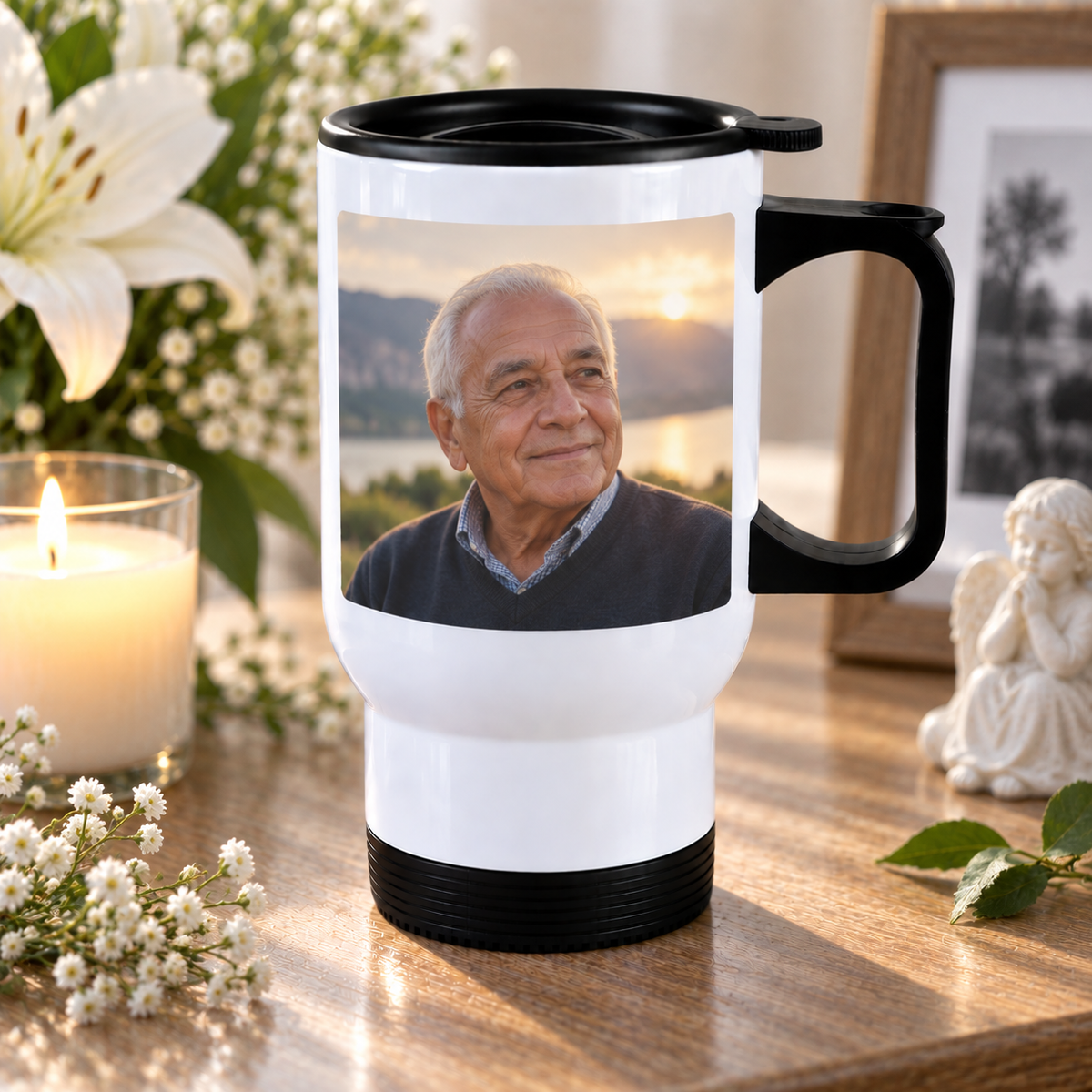 Personalised Memorial Photo Travel Mug – Upload Your Own Photo | Custom Photo Travel Cup