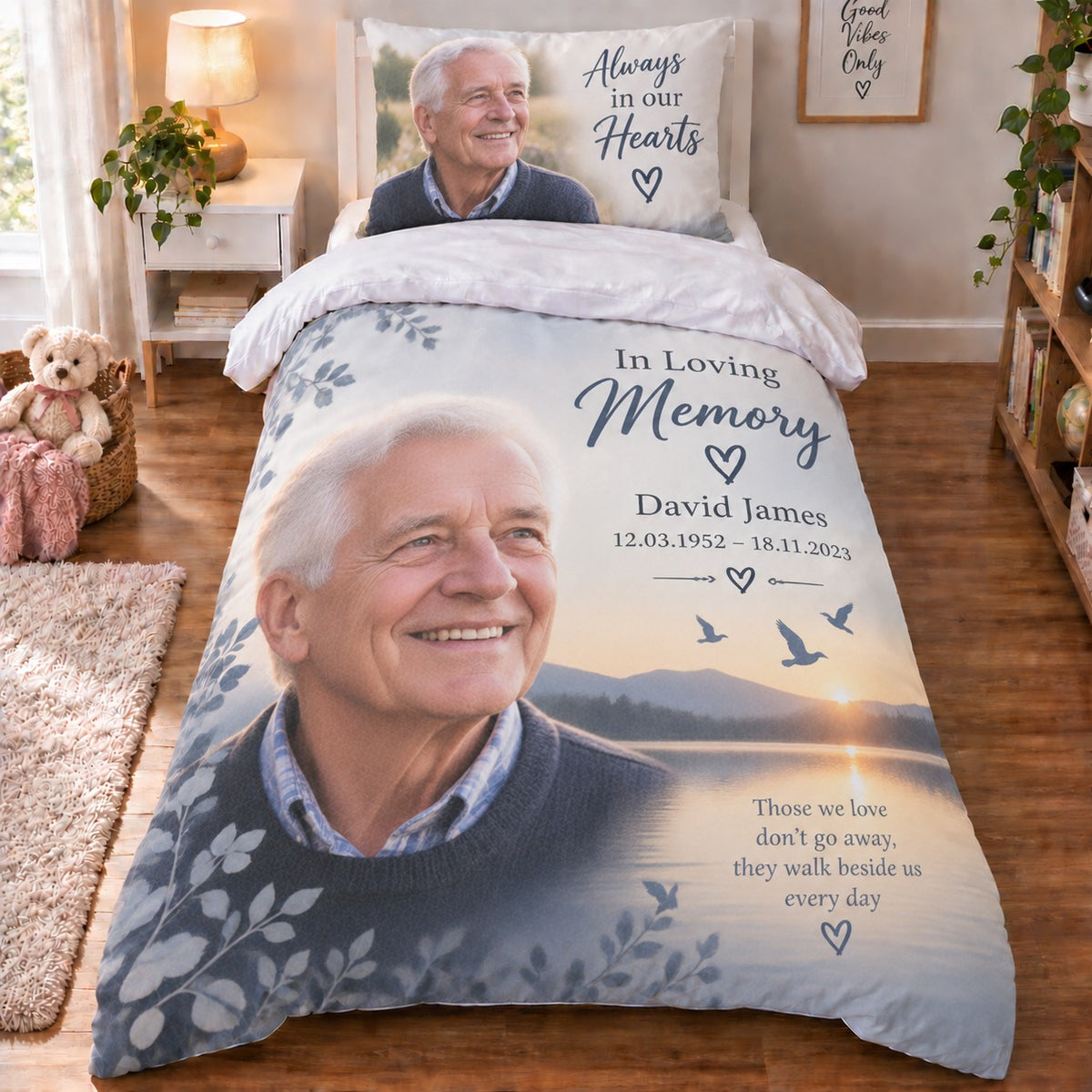 Personalised Memorial Photo Duvet Cover  - Custom Design With Photo, Name & Dates