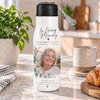 Personalised Memorial Photo Travel Bottle – Upload Your Own Photo, Name and Dates | Custom Photo Water Bottle