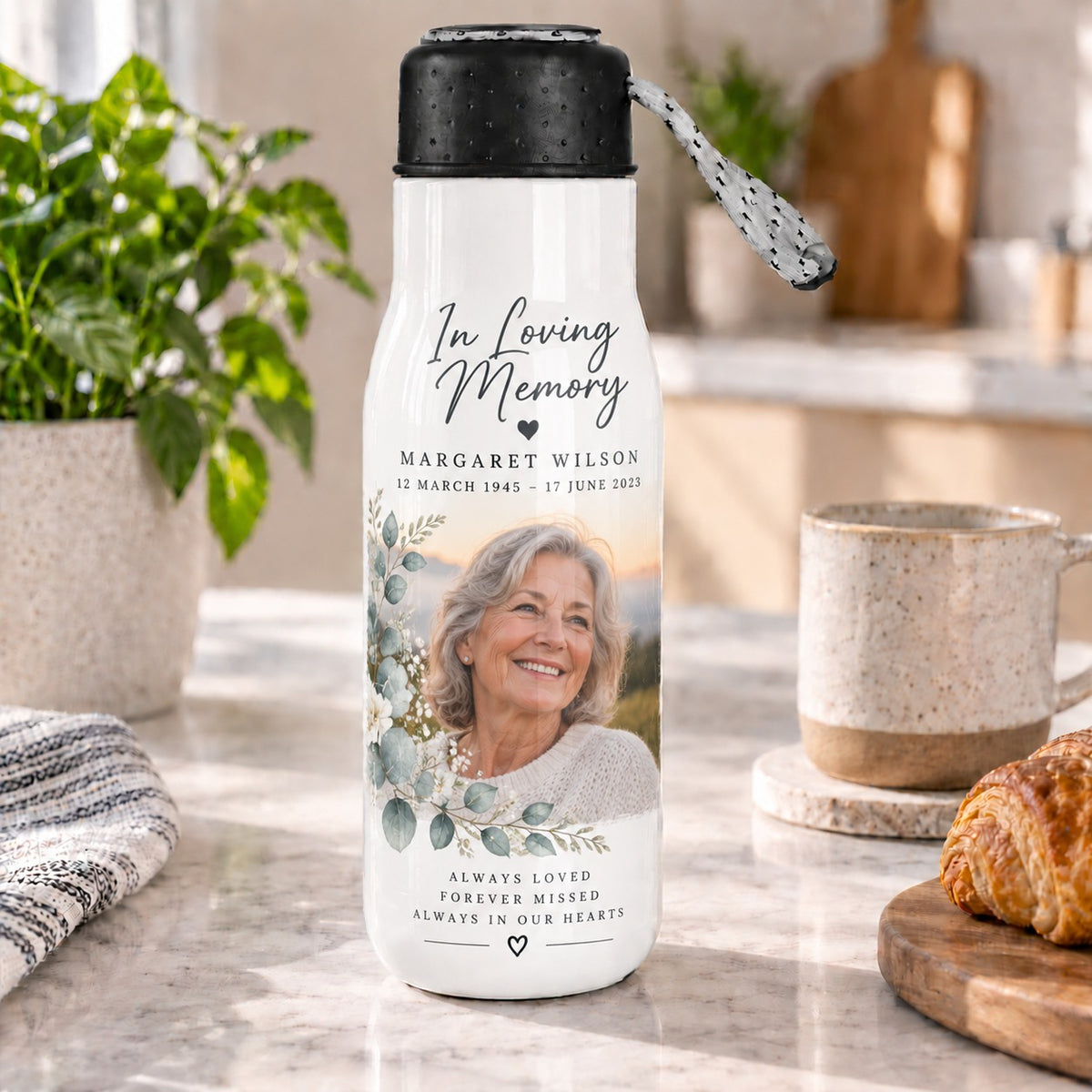 Personalised Memorial Photo Travel Bottle – Upload Your Own Photo, Name and Dates | Custom Photo Water Bottle