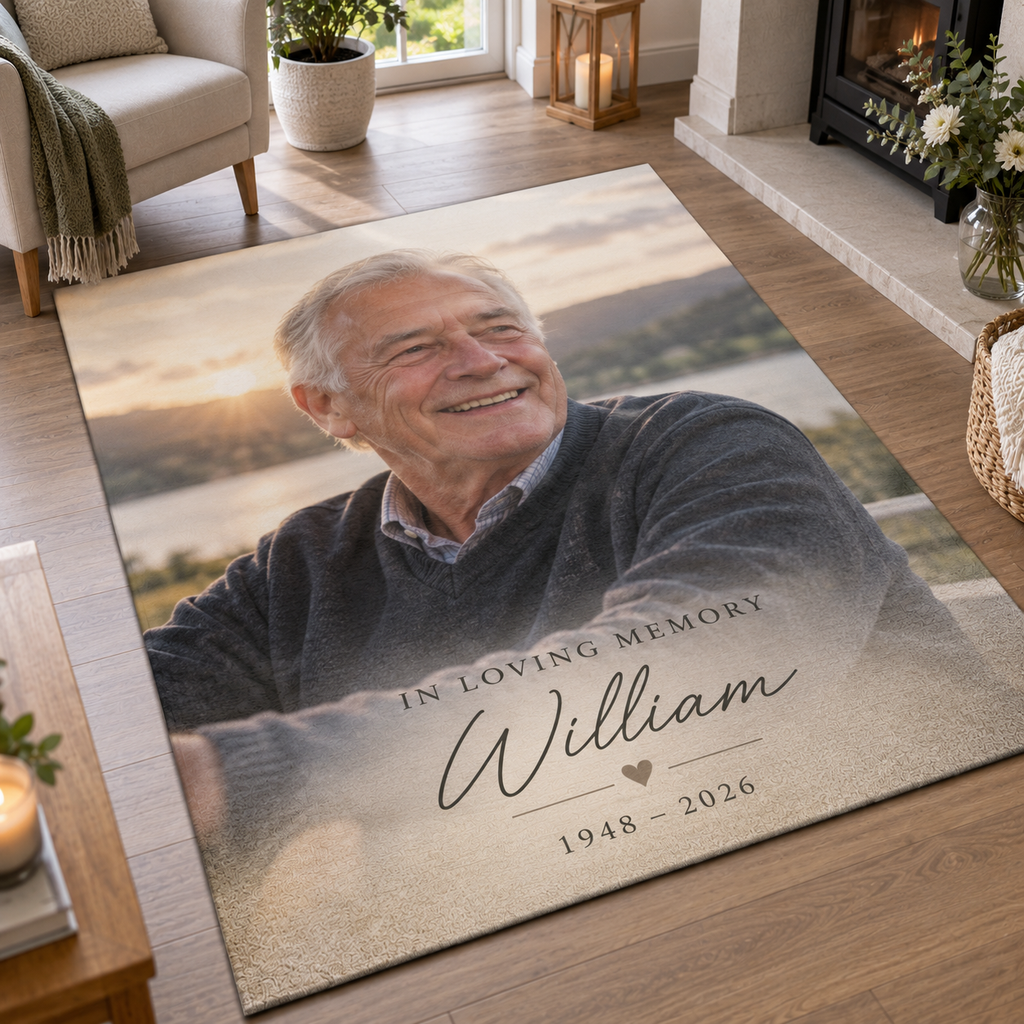 Personalised Memorial Photo Rug - In Loving Memory Rug With Photo, Name & Dates