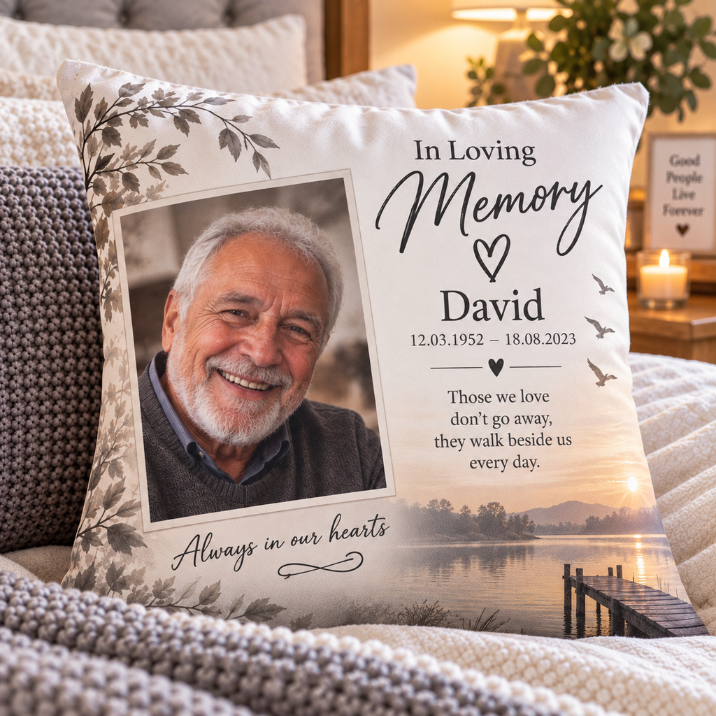 Personalised Memorial Photo Cushion - In Loving Memory Cushion With Photo, Name & Dates