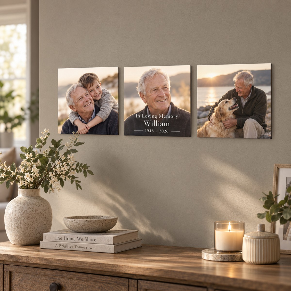Personalised Memorial Photo Wall Tiles – Upload Your Own Photo, Name and Dates | Square Custom Picture Tiles
