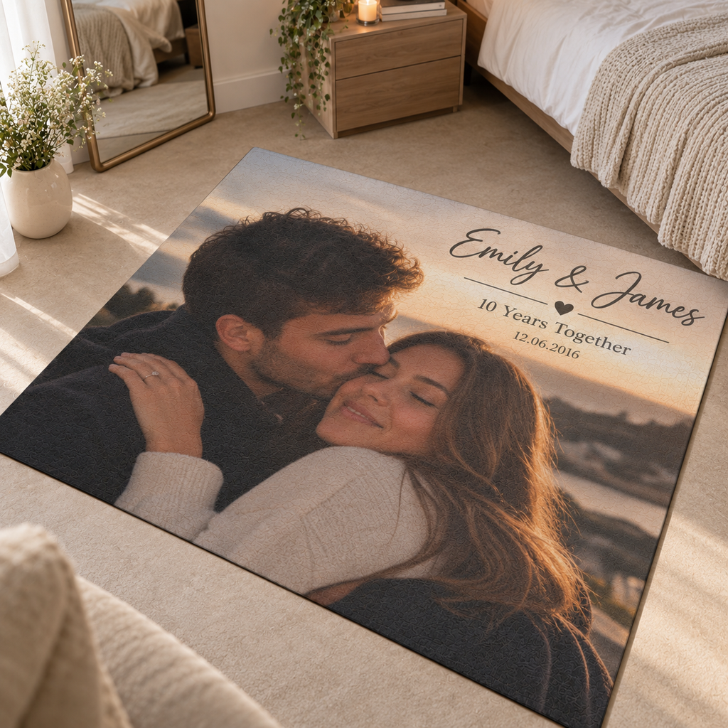 Personalised Anniversary Photo Rug - Custom Couples Rug With Photos, Names & Date