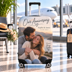 Personalised Anniversary Photo Luggage Cover - Custom Couples Luggage Cover With Photos, Names & Date