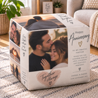 Personalised Anniversary 5 Photos Pouffe  - Custom Couples Design With Photos, Names & Date