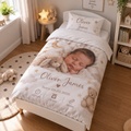 Personalised Kid Photo Cot Bedding Duvet Cover & Pillowcase Set - Custom Kid Cot Bedding Duvet Cover & Pillowcase Set With Photos, Names & Date
