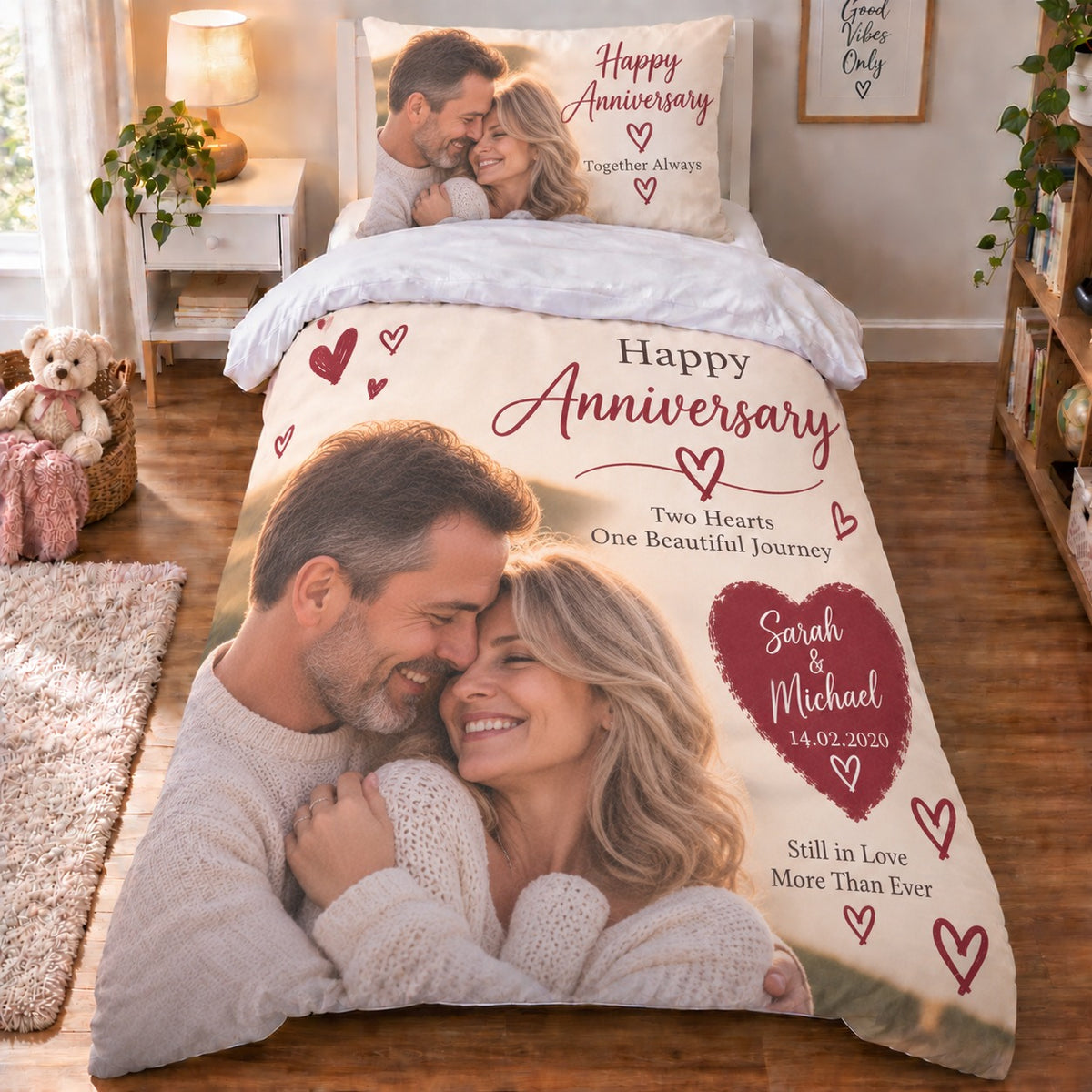 Personalised Anniversary Photo Duvet Cover  - Custom Couples Design With Photos, Names & Date