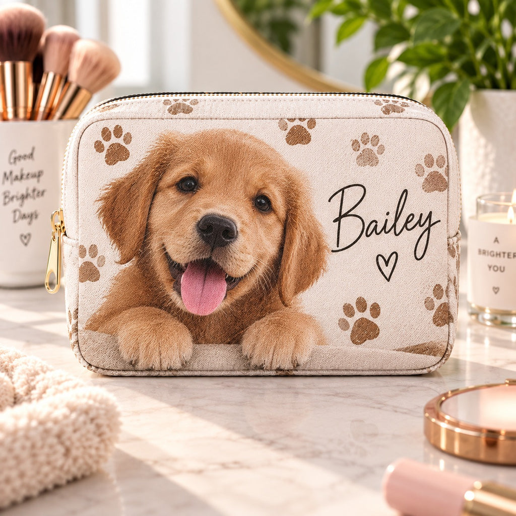 Personalised Pet Photo With Name Make-Up Bag – Upload Your Own Pet Photo and Name | Custom Photo Cosmetic Bag