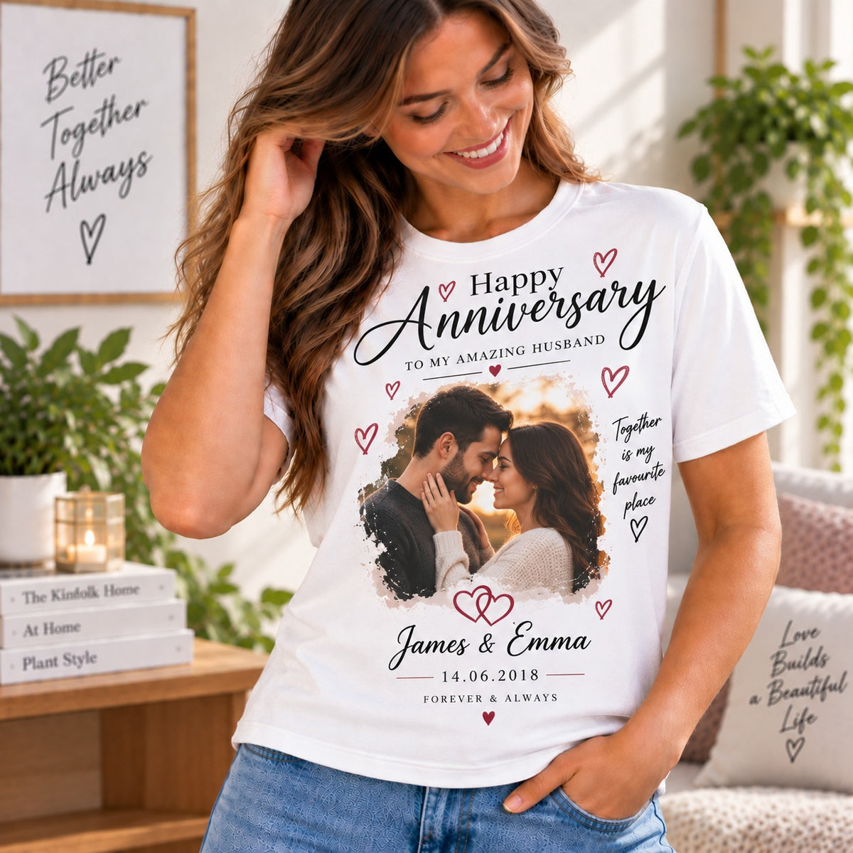 Personalised Anniversary Photo T-shirt  - Custom Couples Design With Photos, Names & Date