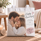 Personalised Anniversary Photo Tote Bag – Upload Your Own Photos, Names and Date | Custom Photo Shopping Bag