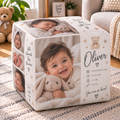 Personalised Kid 5 Photos Pouffe  - Custom Design With Your Kid Photo, Name & Date