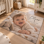Personalised Kid Photo Rug - Custom Rug With Your Kid Photo, Name & Date