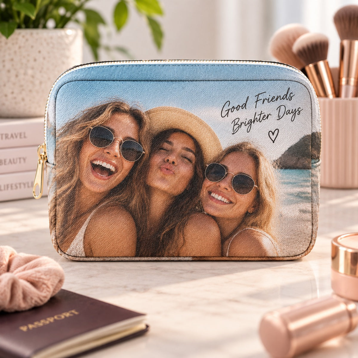 Personalised Photo & Message Make-Up Bag – Upload Your Own Photo and Message | Custom Photo Cosmetic Bag