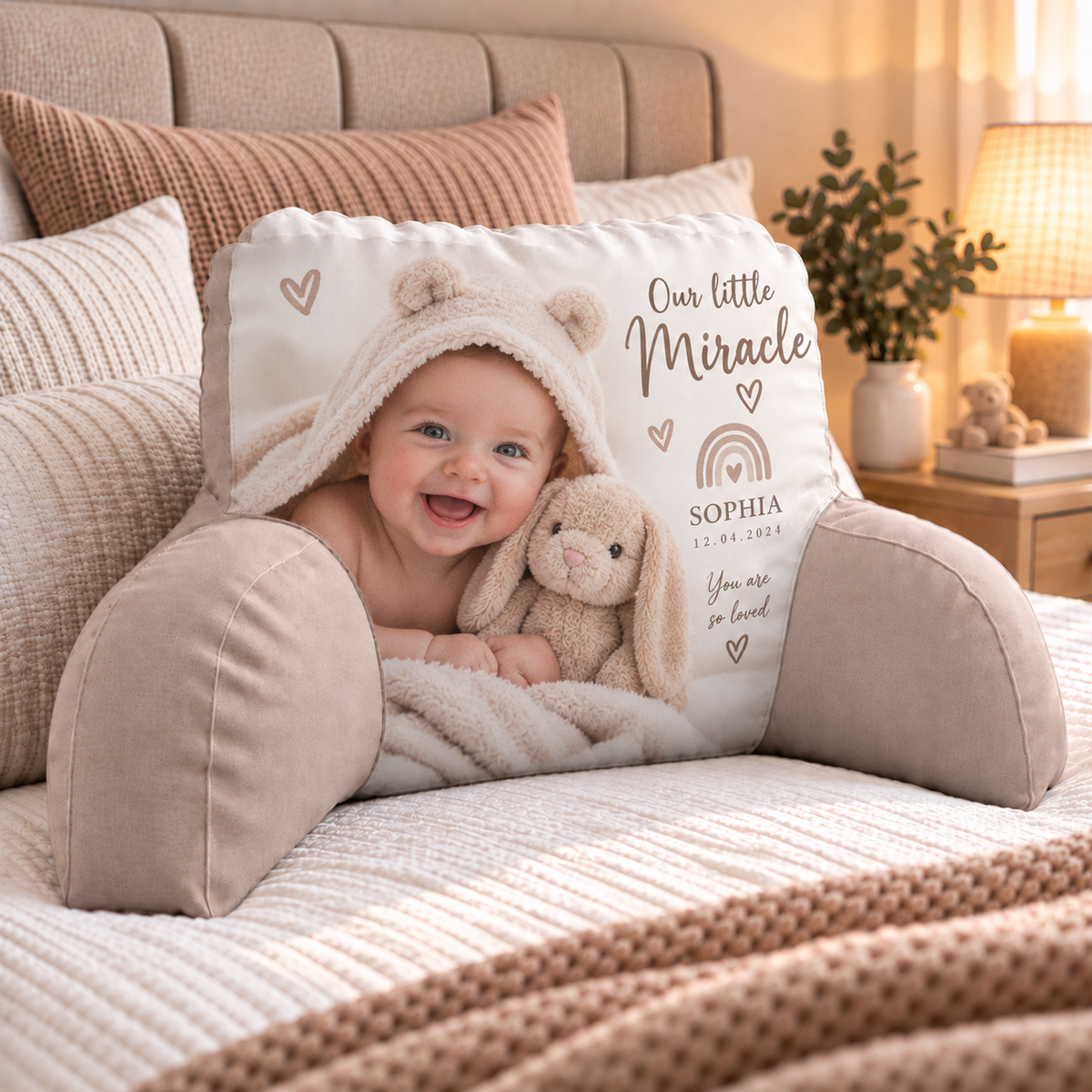 Personalised Kid Photo Reading Pillow  - Custom Design With Your Kid Photo, Name & Date