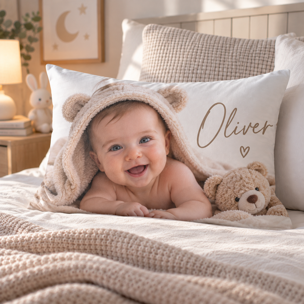 Personalised Kid Photo Pillowcase  - Custom Design With Your Kid Photo, Name & Date
