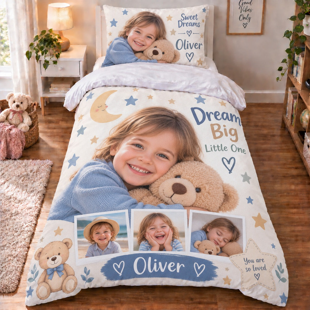 Personalised Kid Photo Duvet Cover  - Custom Design With Your Kid Photo, Name & Date