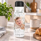 Personalised Kid Photo Travel Bottle – Upload Your Own Photo, Name and Date | Custom Photo Water Bottle