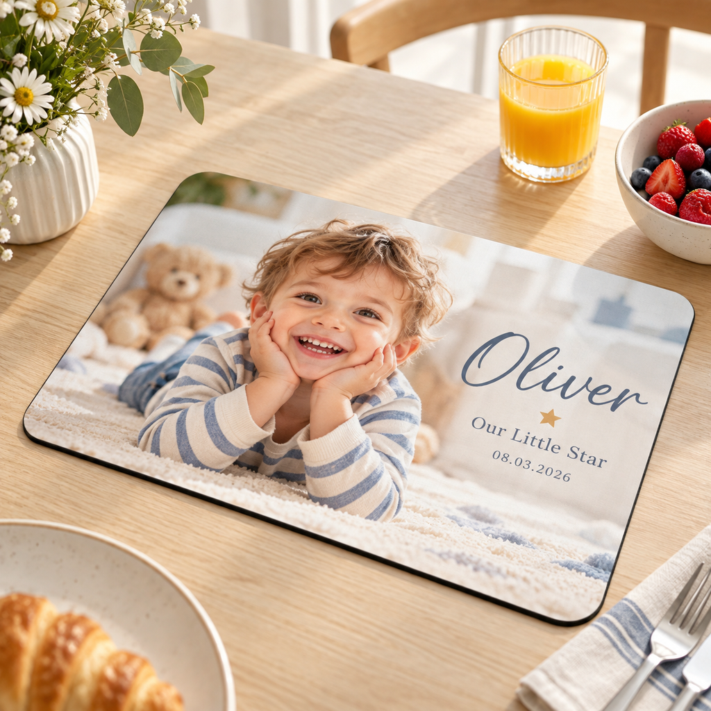 Personalised Kid Photo Placemat  - Custom Design With Your Kid Photo, Name & Date