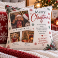 Personalised Christmas 3 Photo Cushion - Custom Family Cushion With Photos & Message
