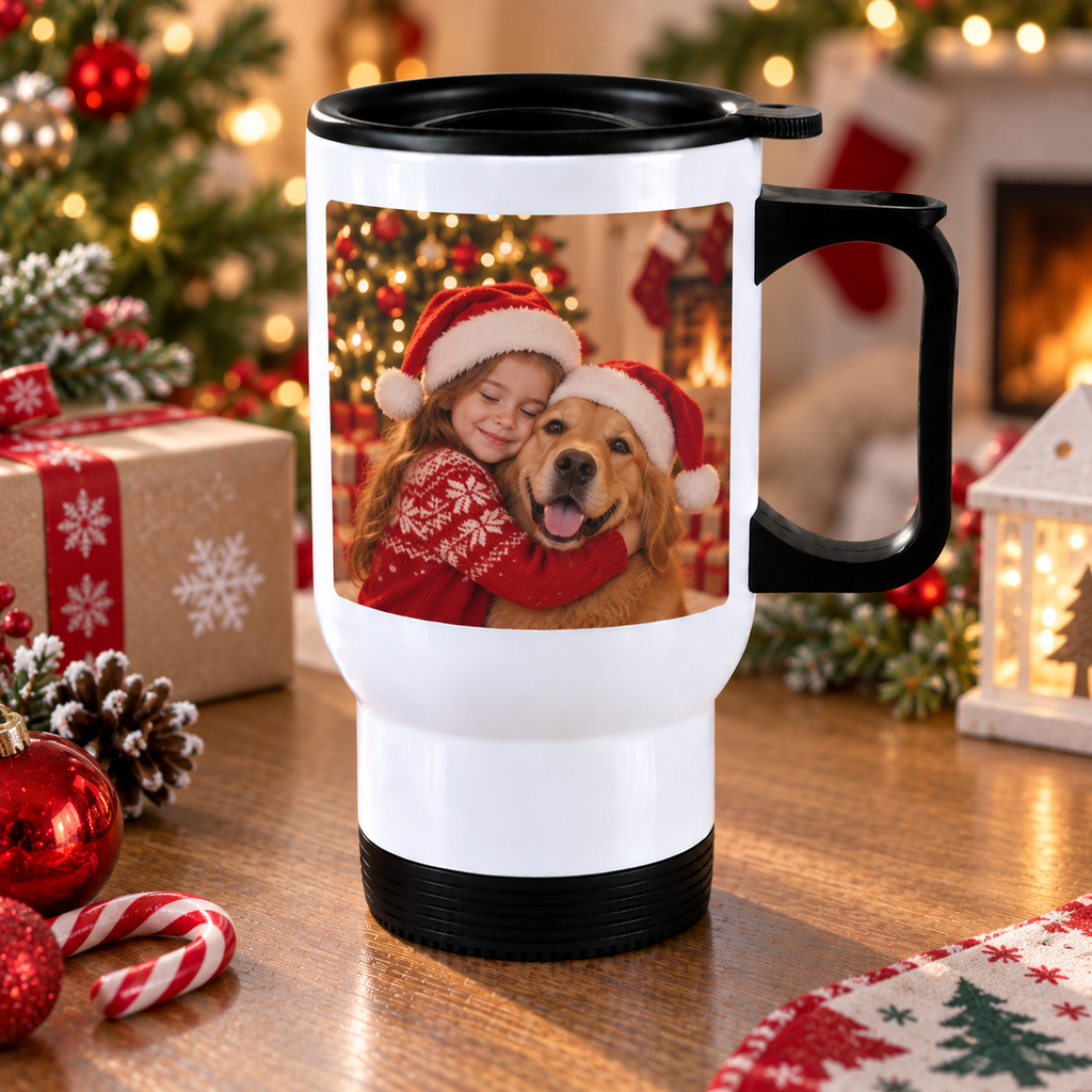 Personalised Christmas Photo Travel Mug – Upload Your Own Photo | Custom Photo Travel Cup