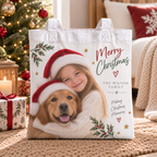 Personalised Christmas Photo Tote Bag – Upload Your Own Photos and Message | Custom Photo Shopping Bag