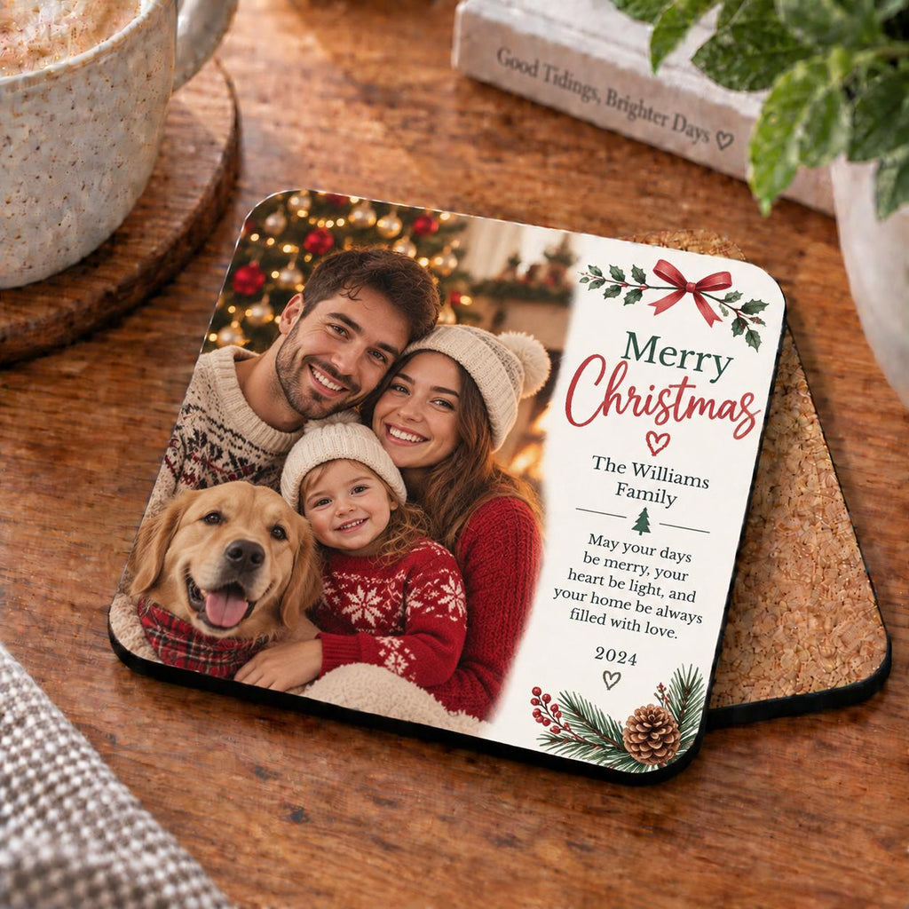 Personalised Christmas Photo Coaster – Upload Your Own Photos and Message | Custom Picture Coaster