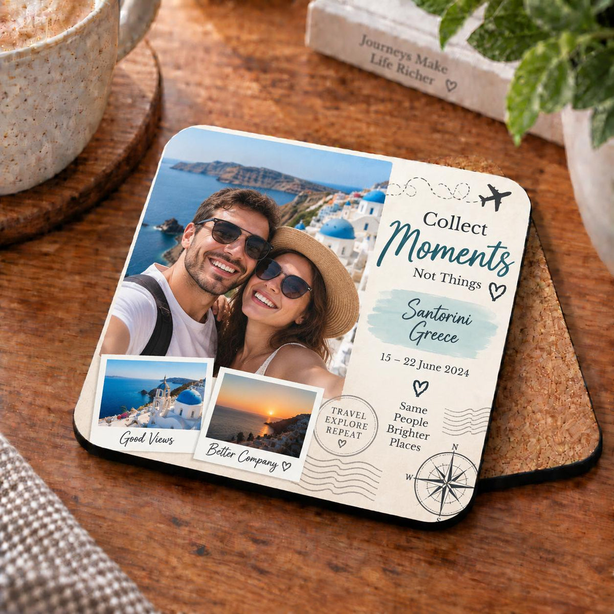 Personalised Travel 3 Photos Coaster – Upload Your Own Photos and Message | Custom Picture Coaster
