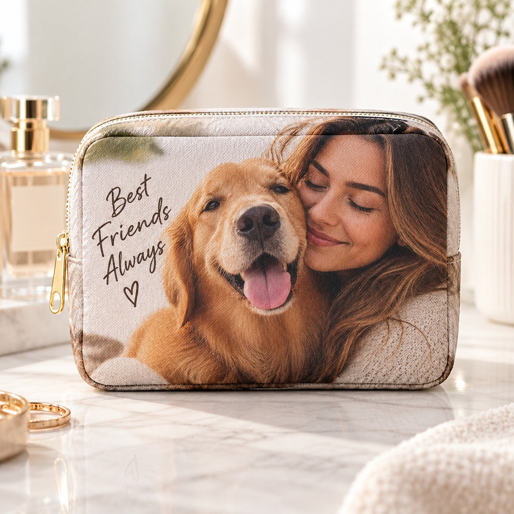 Personalised Pet Photo & Message Make-Up Bag – Upload Your Own Pet Photo and Message | Custom Photo Cosmetic Bag