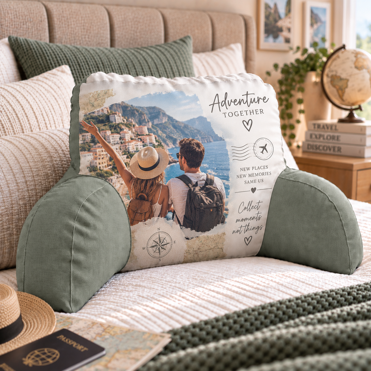 Personalised Travel Photo Reading Pillow  - Custom Design With Photo & Message