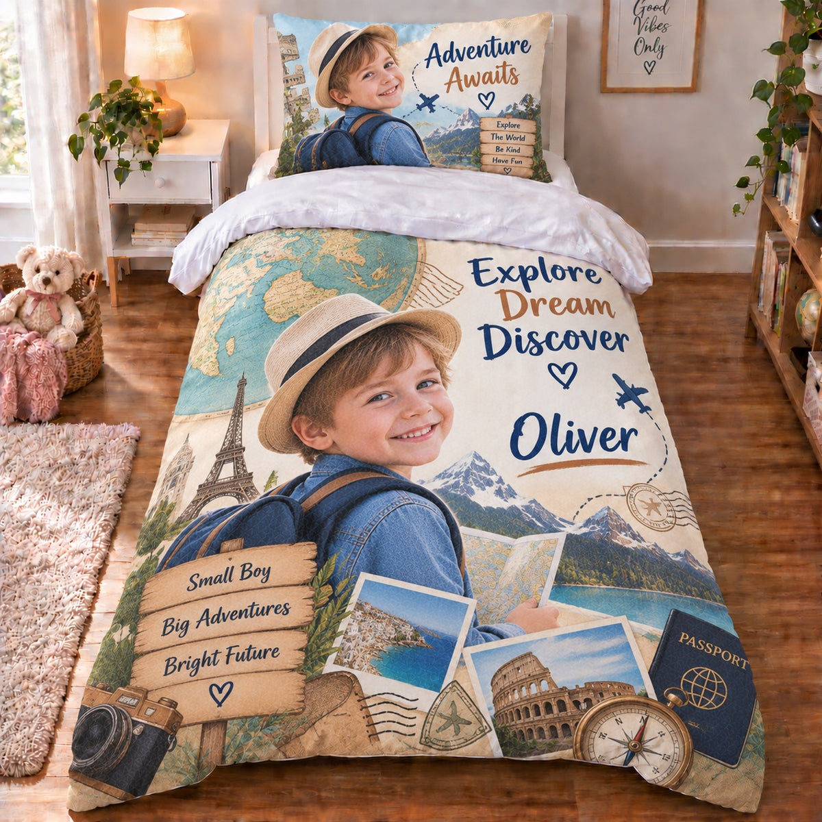 Personalised Travel 4 Photo Duvet Cover  - Custom Design With Photo & Message