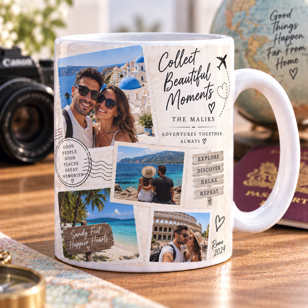 Personalised Travel 4 Photos Mug - Custom Mug With Travel Photos & Message